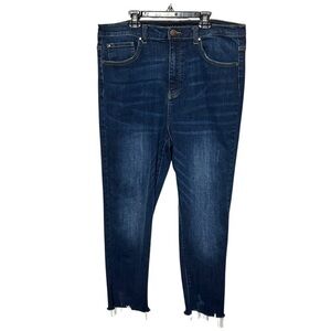 Risen High Rise Classic Blue Jeans with Raw Hem Dark Wash Size 1X